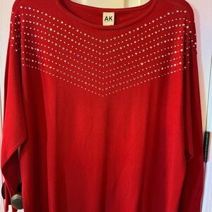 Anne Klein Red Studded Sweater with Sparkled Studs